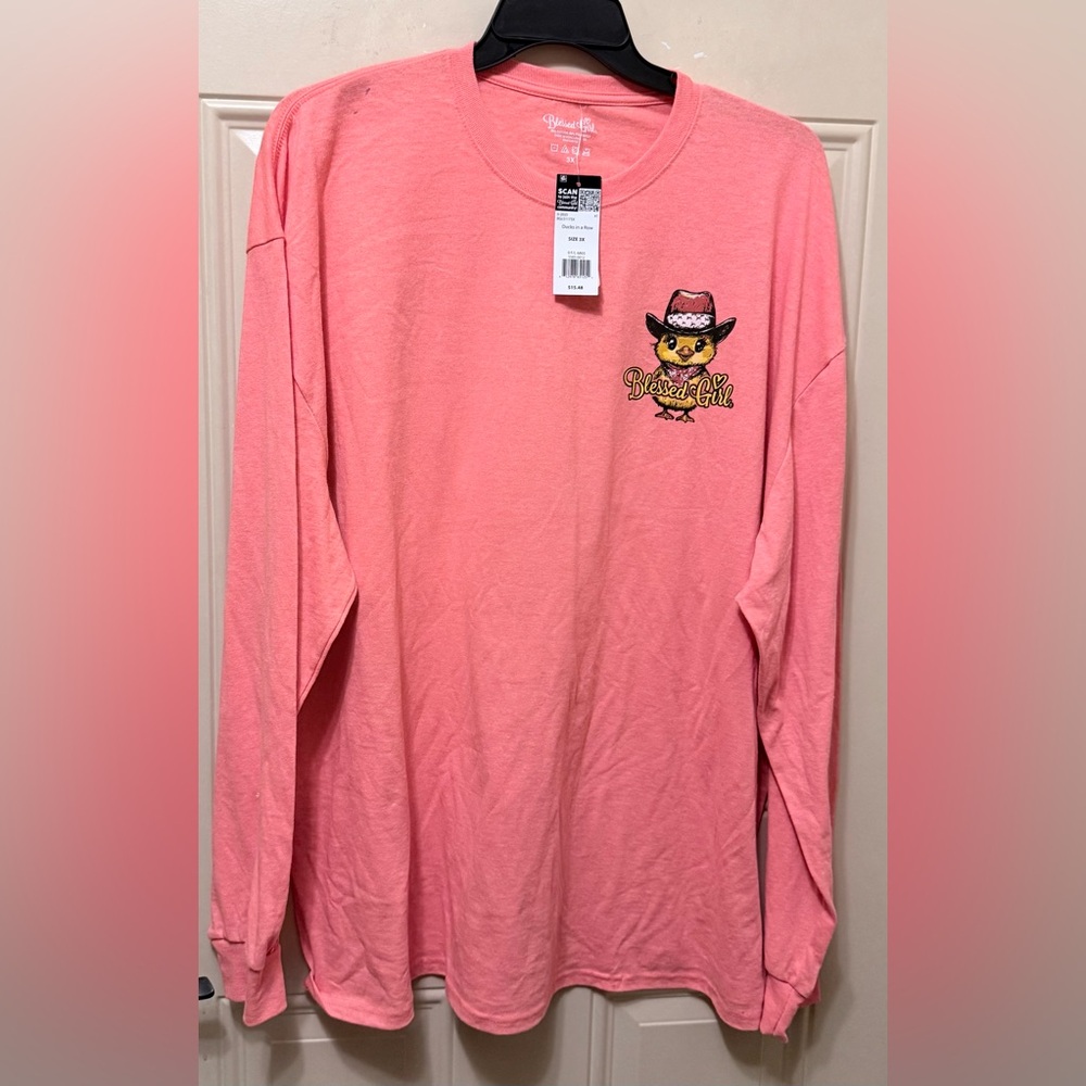 Blessed Girl Cotton Polyester Long Sleeved Tee in Pinky Peach Duckling 3XL